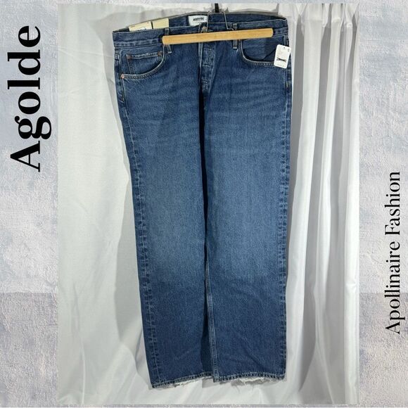 AGOLDE 90’s Pinch Waist High Rise Straight Leg Organic Denim Blue Jeans Size 34 - Picture 5 of 9